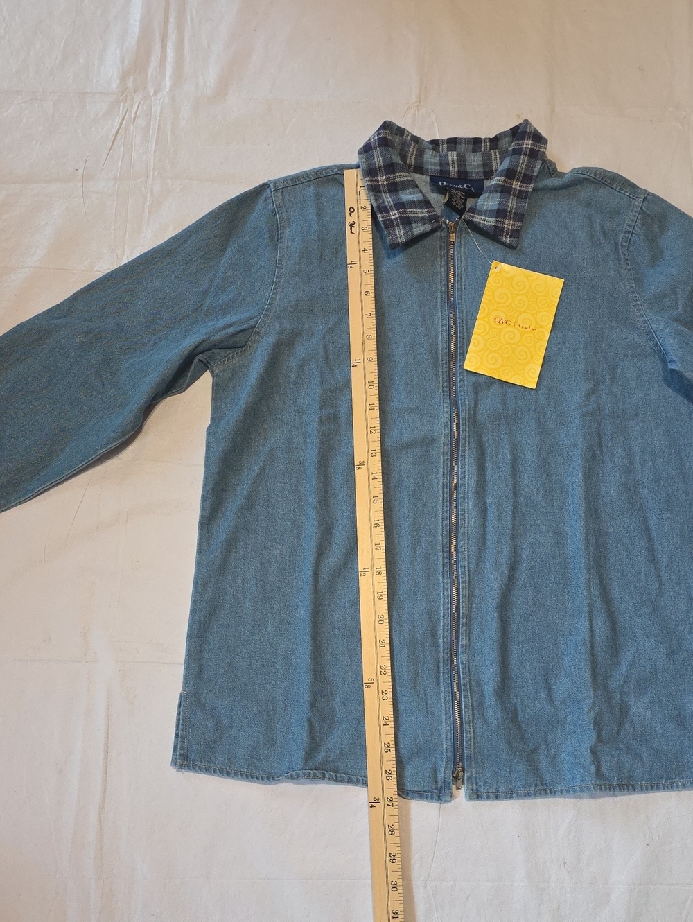 Denim & Co NWT Women's Full Zip Blue Denim Jacket with Navy Plaid Trim M - Picture 6 of 9